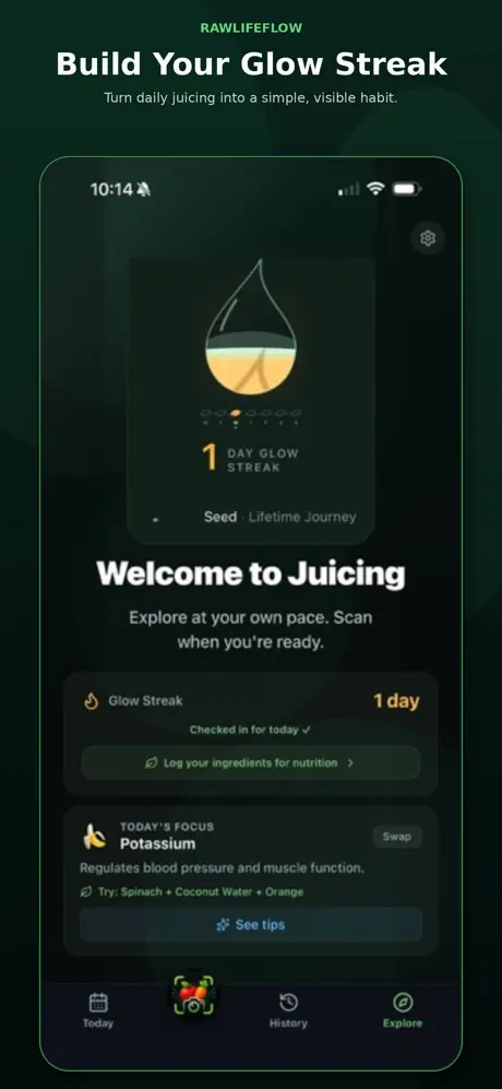 RawLifeFlow Glow Streak progress screen