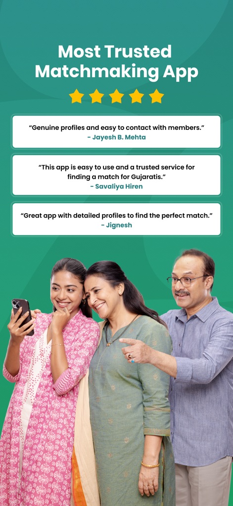 GujaratiMatrimony - Shaadi App - Le recensioni positive degli utenti evidenziano "profili genuini" e un "servizio affidabile", rafforzando la fiducia nella piattaforma.