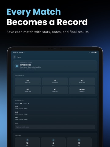 Volleyball Player Statistics iPad screenshot