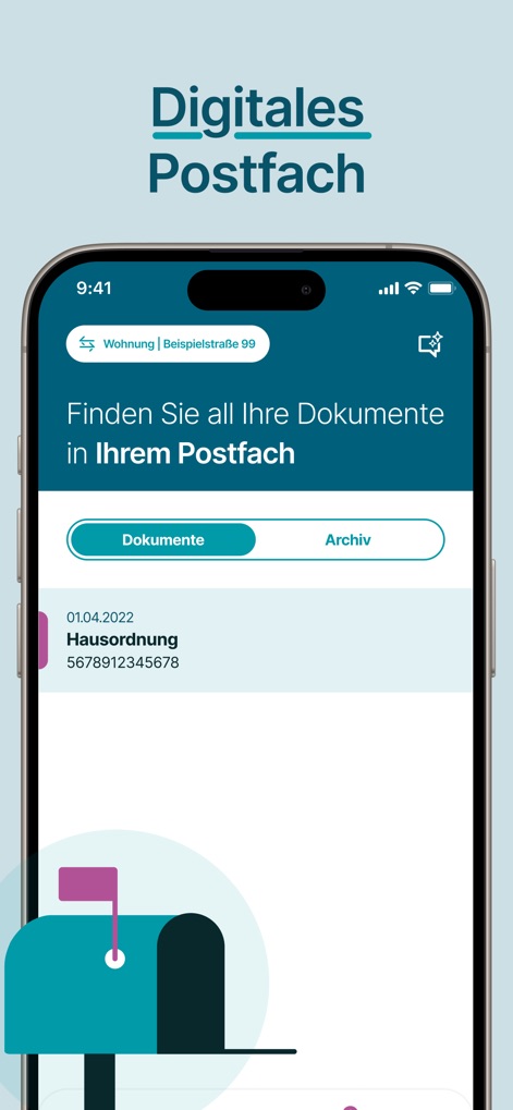 Mein Vonovia - Users can access and manage all essential documents through a centralized digital mailbox and easily retrieve specific records like house rules.