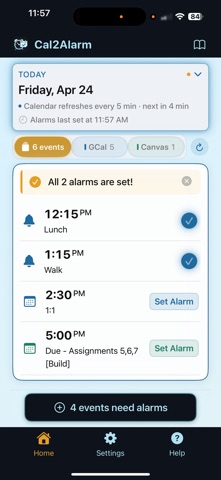 Cal2Alarm: Alarm from Calendar iPhone screenshot