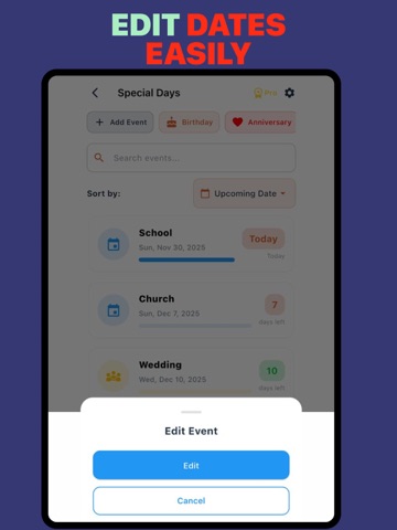 Anniversary & Special Days iPad screenshot
