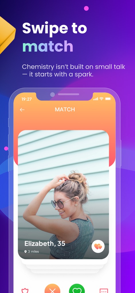 Cougar Dating: Age Gap Love - ユーザーは、大きく表示されたプロフィールの写真を確認し、画面下部にある「いいね」または「スキップ」ボタンを操作することで、興味のある相手と簡単にマッチングできます。