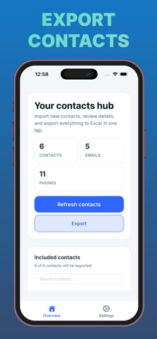 Contacts Backup Transfer Sheet screenshot
