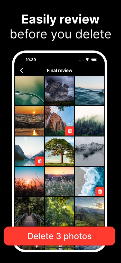 Photo Cleaner ® - The app provides a crucial final review screen, allowing users to confirm selected photos for deletion and see a clear count before removal.
