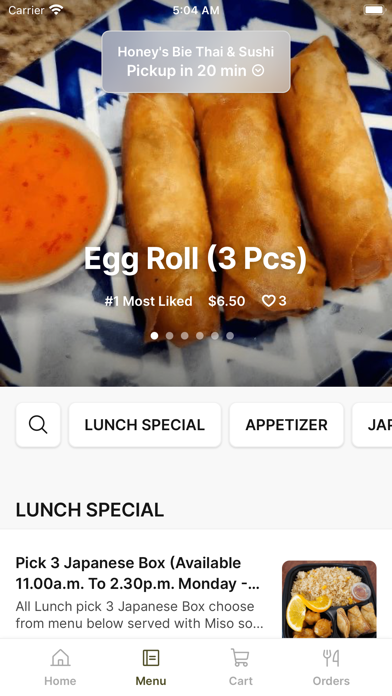 Honey's Bie Thai & Sushi iPhone screenshot 2 - Food & Drink app