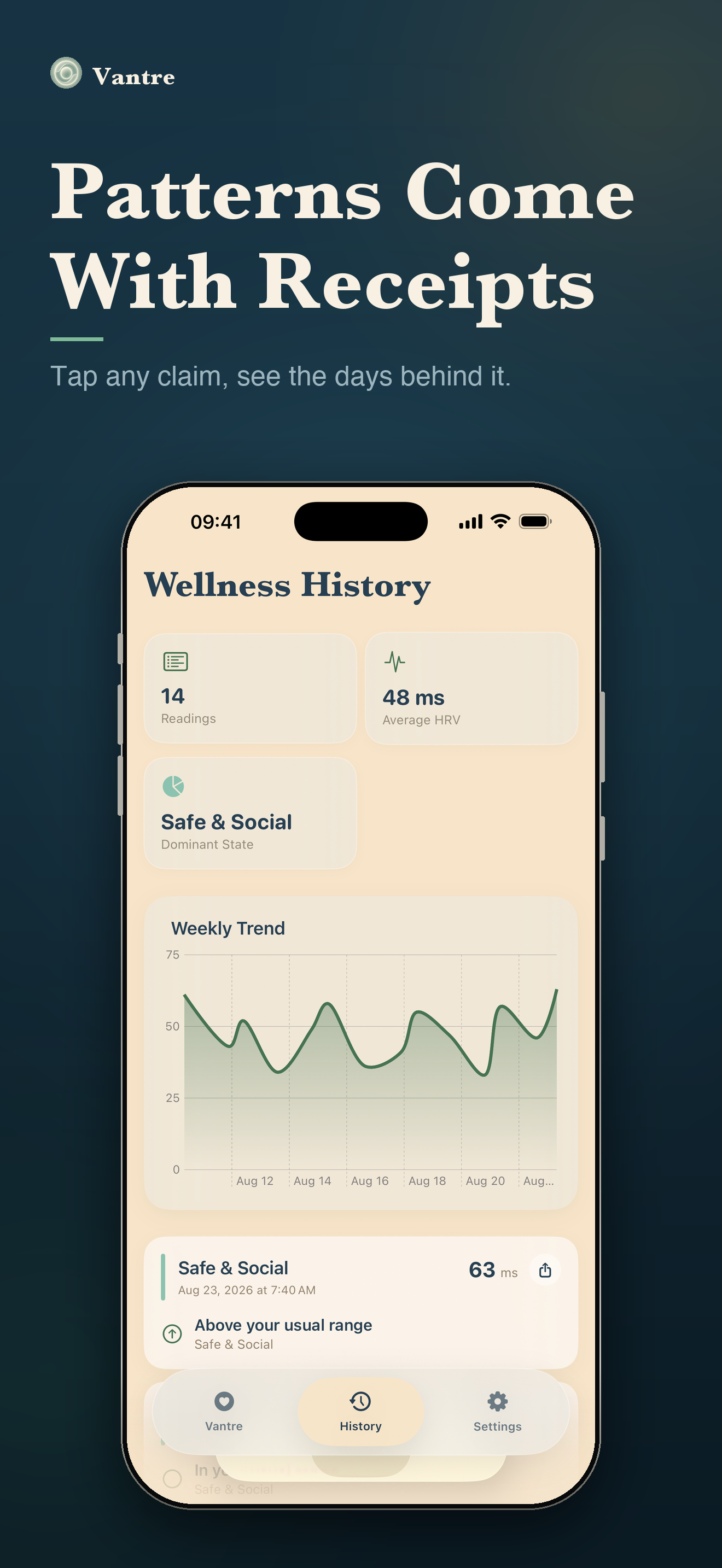 Vantre: Stress & HRV Journal screenshot 2