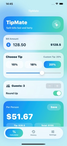TipMate – Smart Split & Tip Screenshot 1 of 3