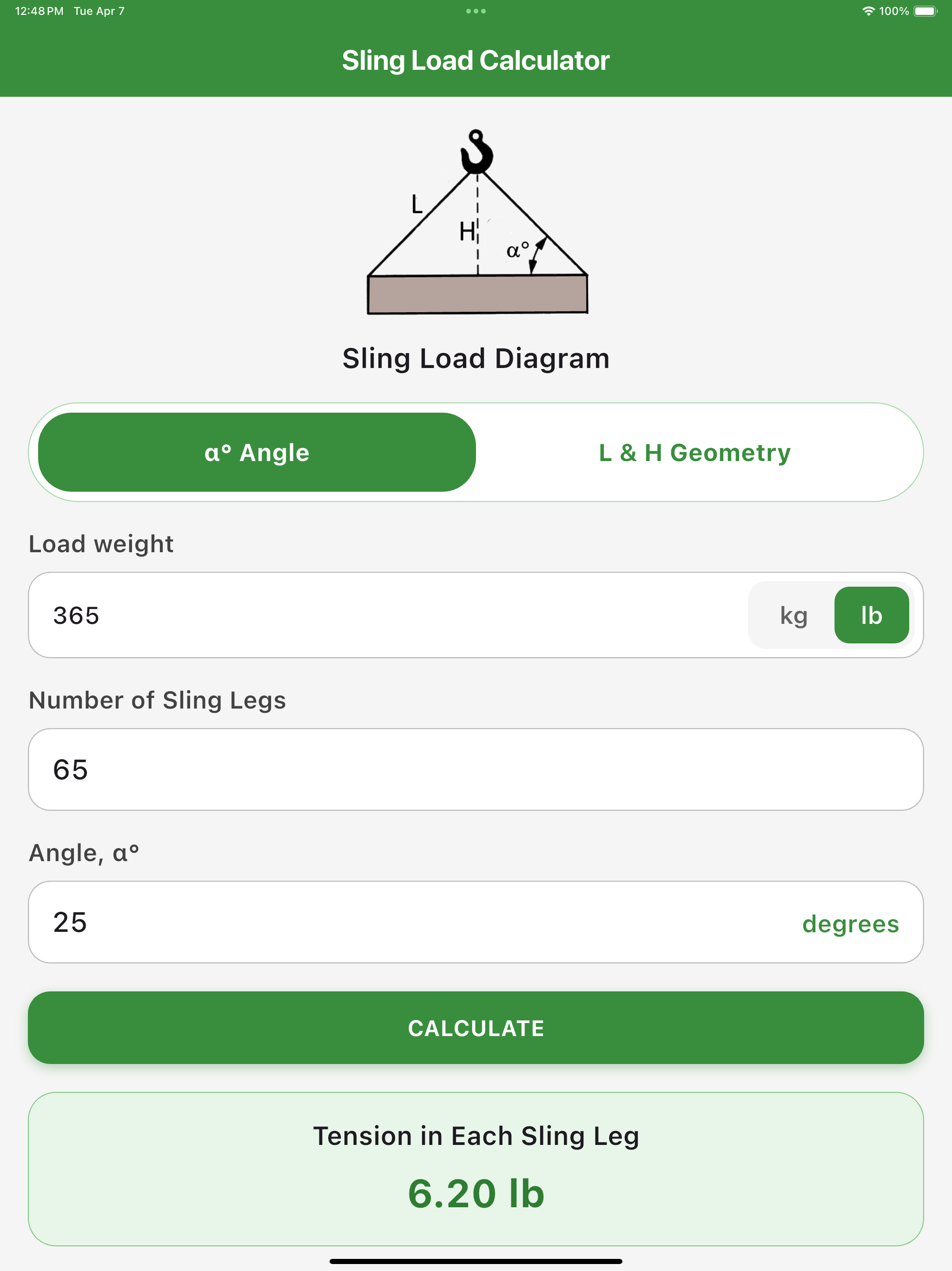 Sling Load Calculator