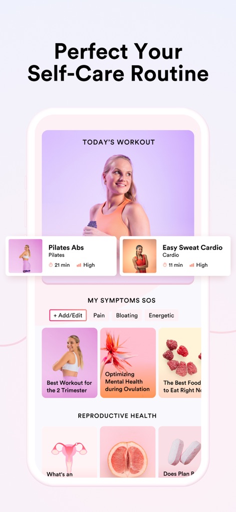 IVY Period & Pregnancy Tracker - São oferecidas sugestões de exercícios diários e uma vasta gama de artigos sobre saúde reprodutiva, para um bem-estar holístico.
