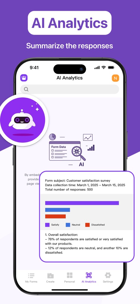 Forms for Google․ - Uncover deeper insights with the app's AI Analytics, providing in-depth summaries of user data, complemented by visual bar charts and comprehensive textual interpretations.