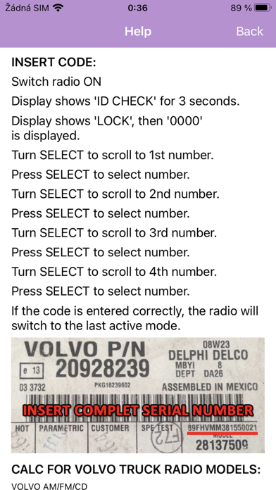 RADIO CODE for VOLVO TRUCK Screenshot