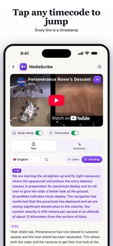Transcript for YouTube Video iPhone screenshot