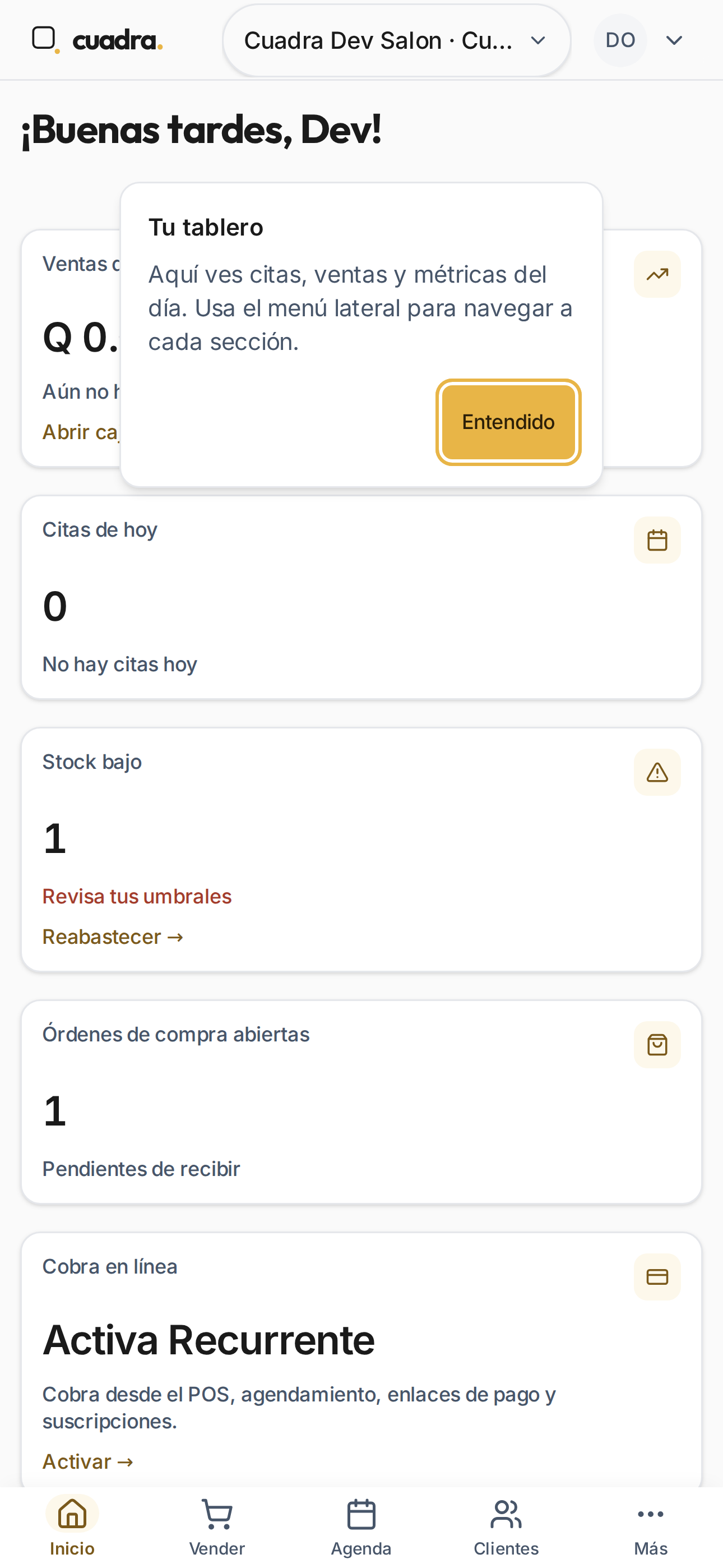 Cuadra: POS, citas y FEL