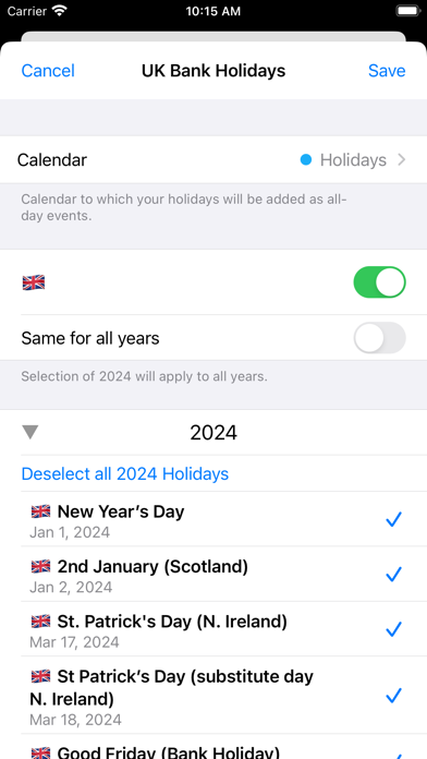UK Holidays Screenshot