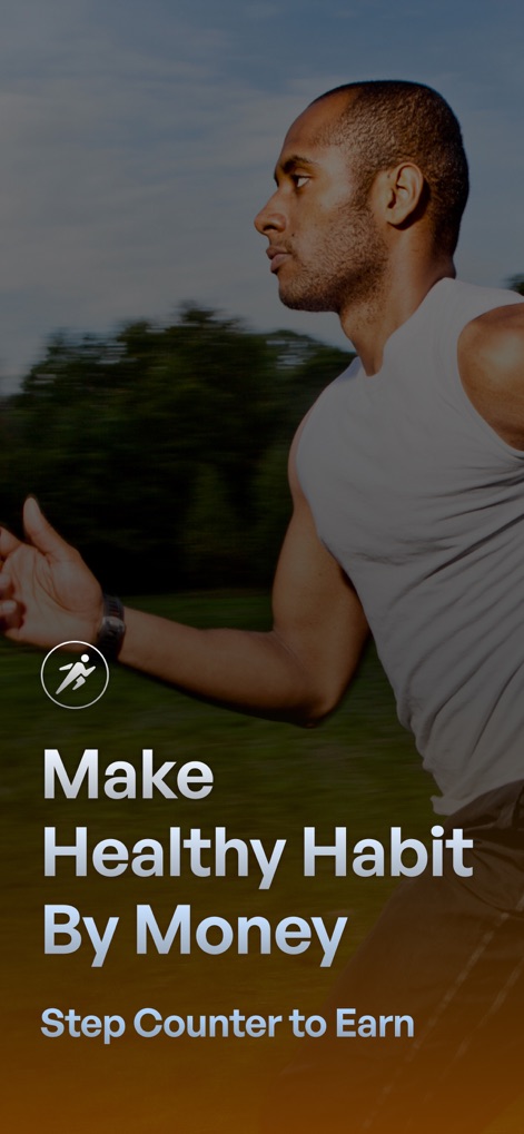 Moneywalk Step Counter&Rewards - See how Moneywalk Step Counter&Rewards encourages an active lifestyle with its 'Make Healthy Habit By Money' motto and clear call to action, 'Step Counter to Earn'.
