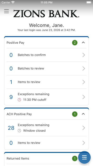 Zions Bank Positive Pay app screenshot