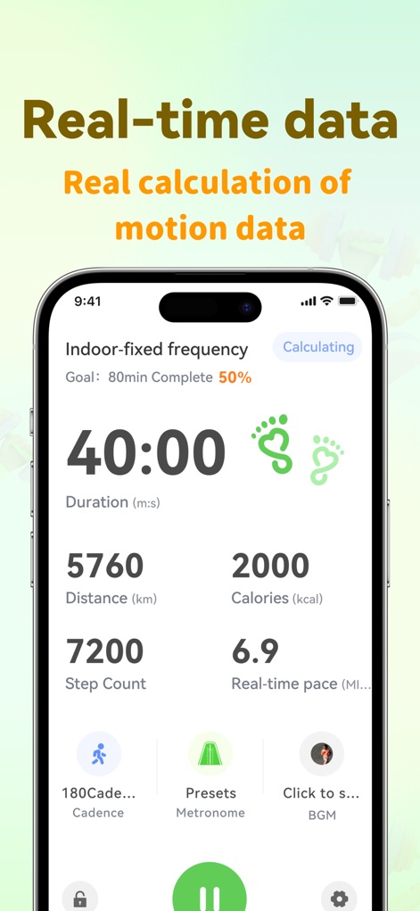 Slow Jogging Tracker &Timer - The app delivers immediate feedback on crucial metrics like 'Duration (m:s)' and 'Real-time pace' to guide users during their activity.