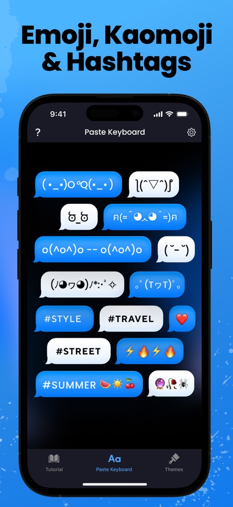Fonts＋Font Keyboard for iPhone - Esta herramienta amplía las posibilidades de expresión con una variada selección de Kaomoji y la integración de hashtags populares, permitiendo a los usuarios añadir un toque personal a sus mensajes.