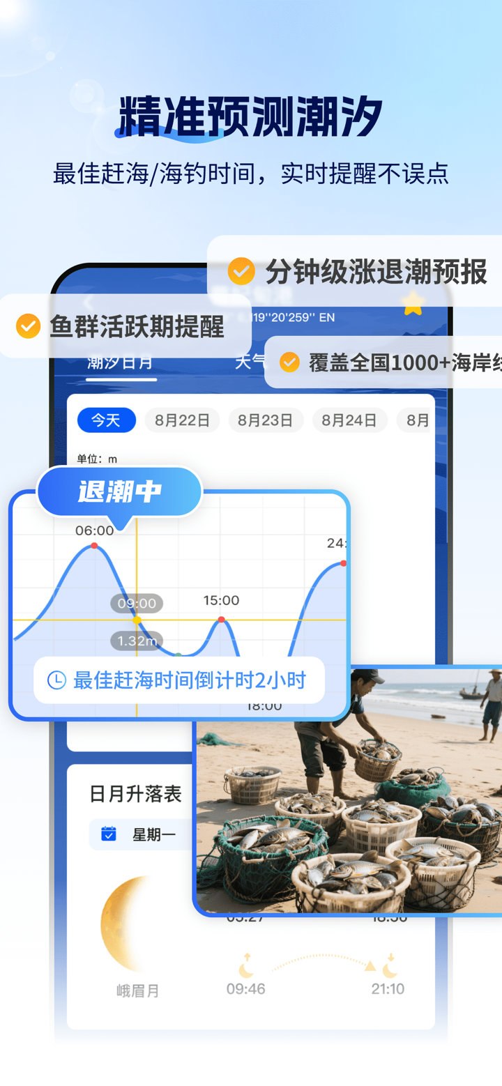 潮汐时间表 - 海钓、赶海涨潮退潮实时预测 screenshot 1