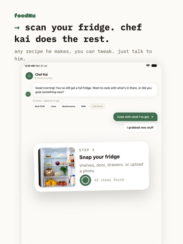 foodNu — fridge to recipe iPad screenshot