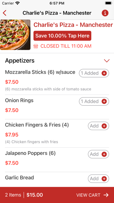 Charlie's PIZZA Restaurant Screenshot