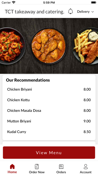 TCT takeaway and catering Screenshot