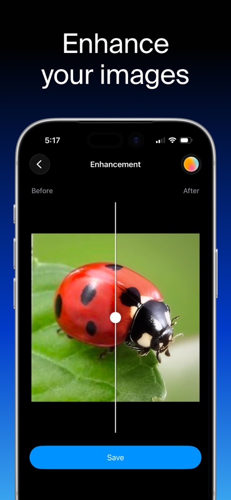 Krea: AI Images and Videos - The app empowers users to refine their visuals with robust enhancement tools, allowing for direct comparison between "Before" and "After" states and ensuring high-quality output.