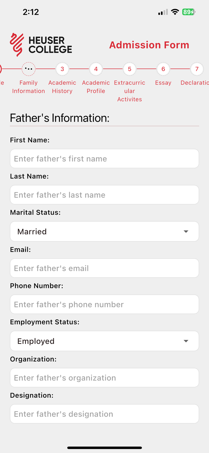 Heuser College - Admission App