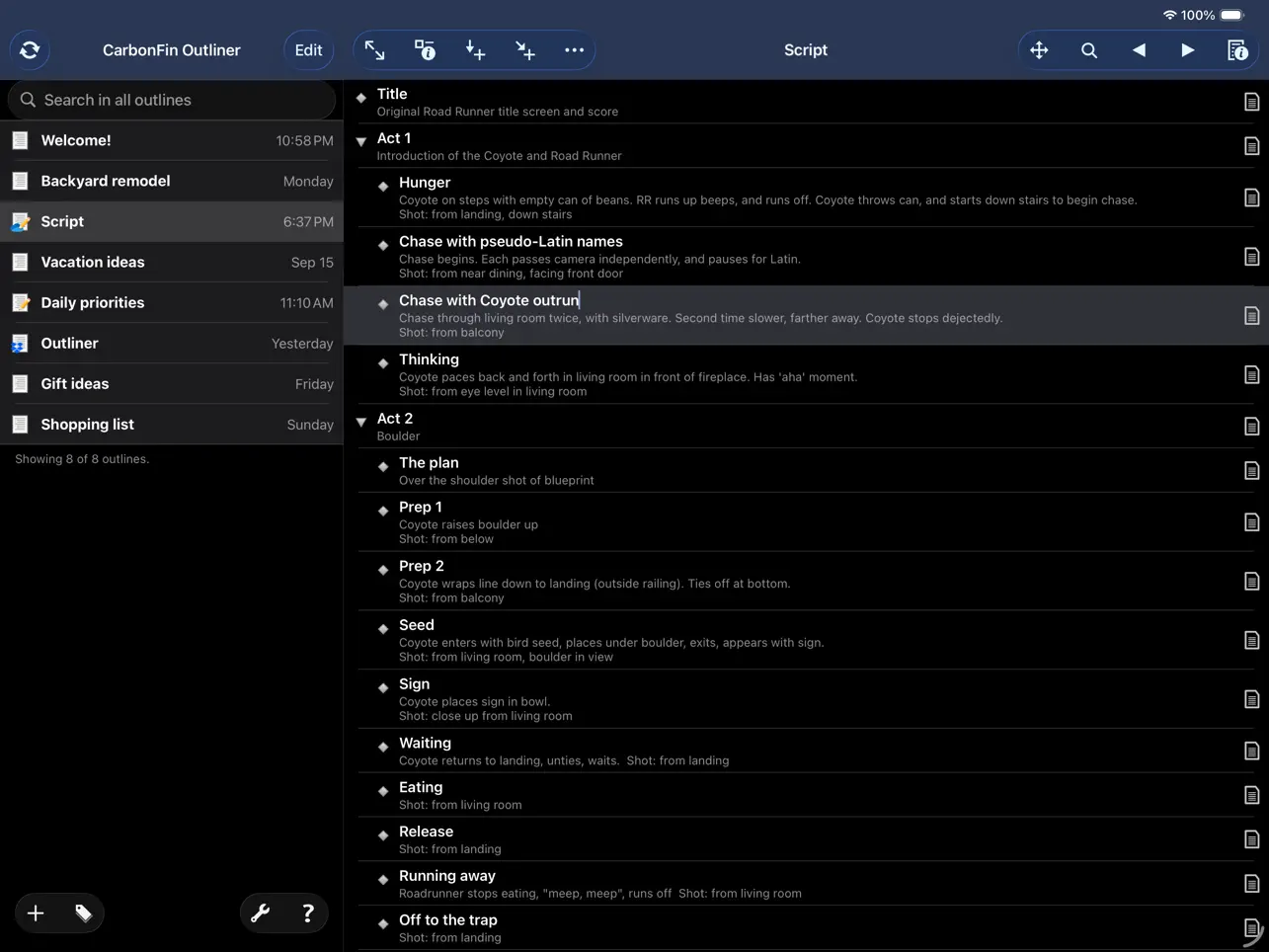 #2. Outliner for iPad (iOS) โดย: CarbonFin