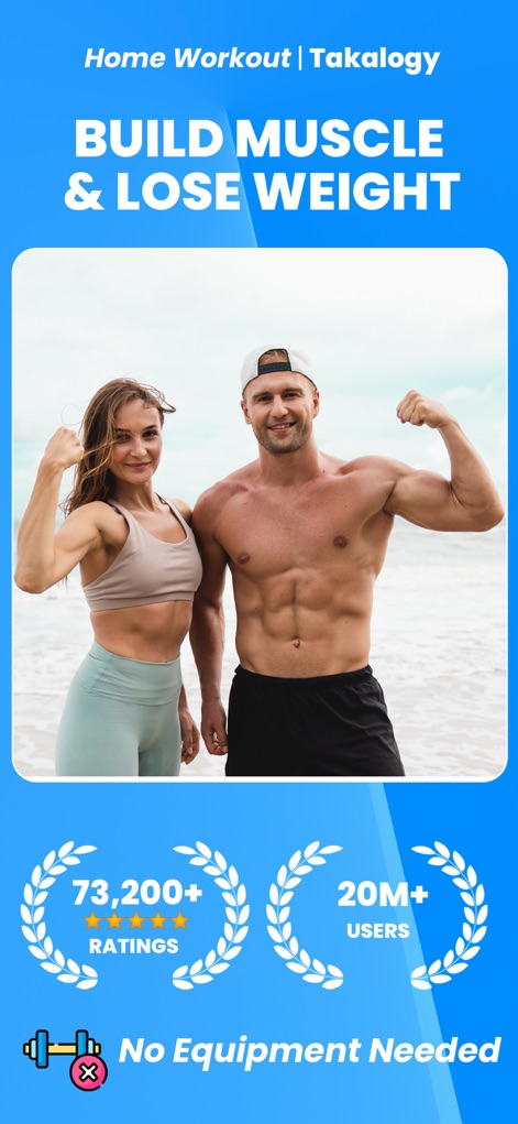 Home Workout - Fitness Planner - This app showcases impressive user engagement with over 20M users and emphasizes the convenience of no equipment needed workouts.