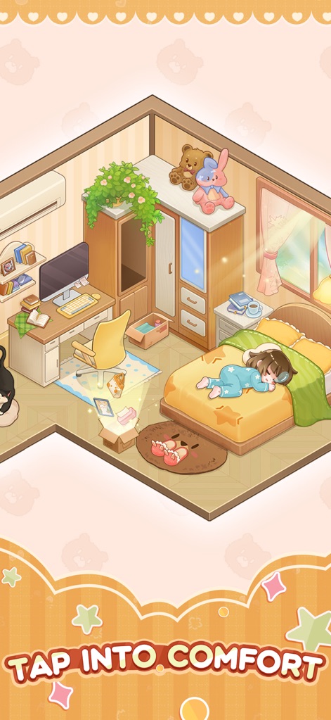 Oops! Tidy Up - Witness the creation of a peaceful, sunlit bedroom, where users can arrange a comfortable bed and integrate thoughtful details like a study desk for a harmonious space.