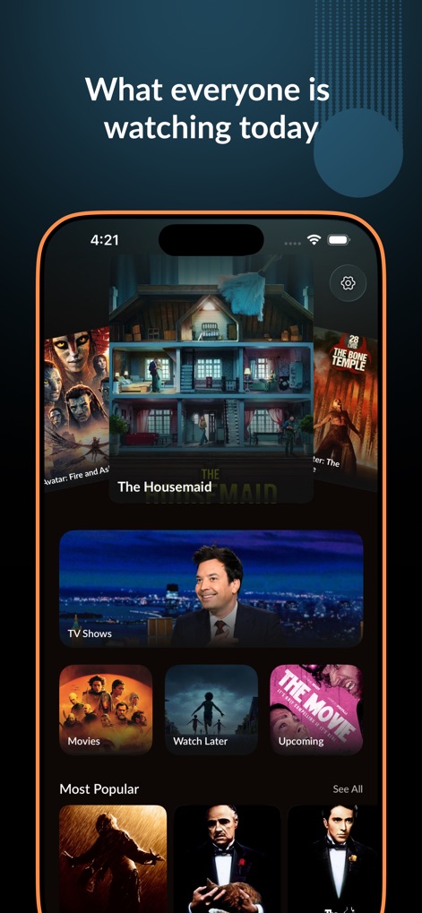 MovieBox - Movies & Shows - The app presents trending content in a prominent banner and organizes access to various sections through clearly labeled categories.
