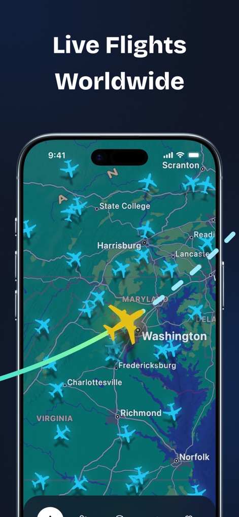 Sky Radar: Live Flights - The app offers an interactive world map with real-time aircraft positions, providing an immediate overview of global air traffic.