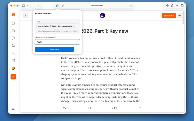 Save to Readeck app screenshot