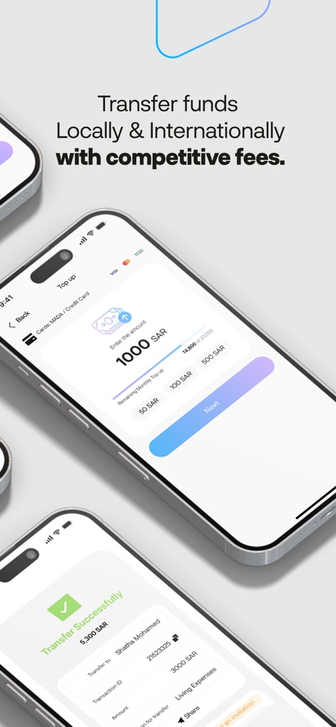alinma pay - This view demonstrates the simple interface for entering a transfer amount and provides confirmation of successful transactions with an explicit ID.