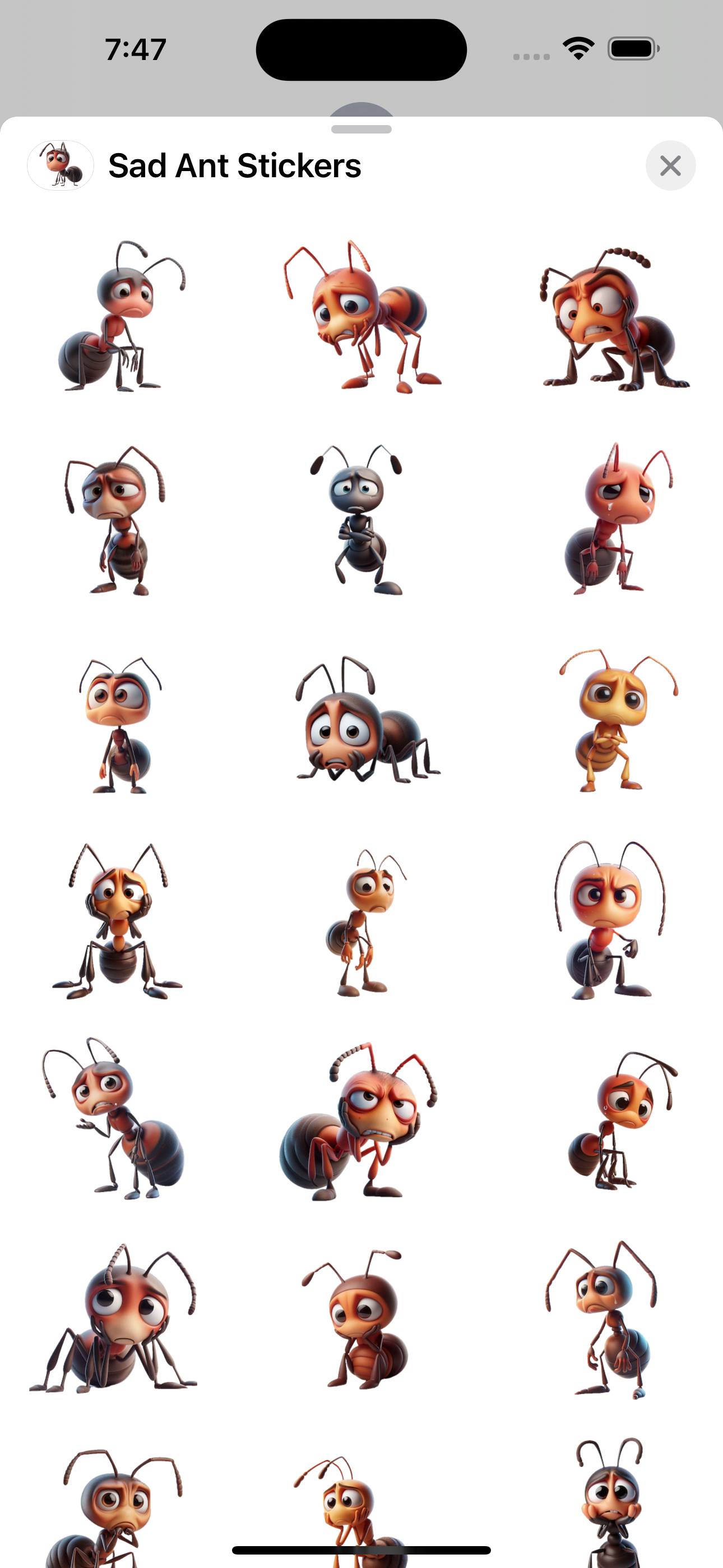 Sad Ant Stickers