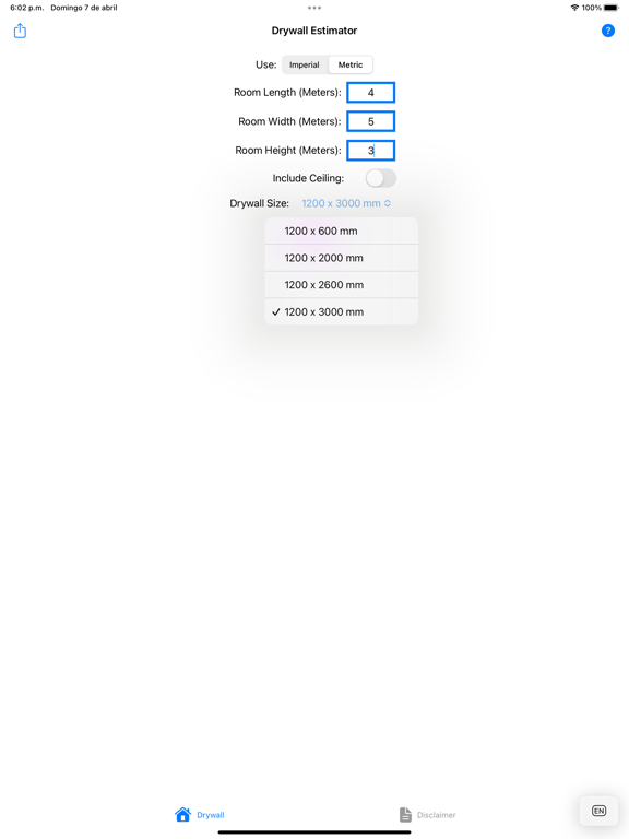 Drywall Room Estimator iPad screenshot 4 - Utilities app