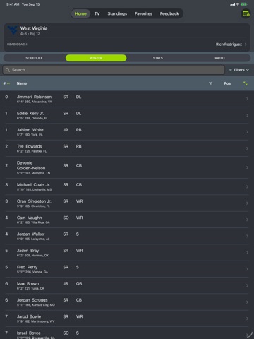 West Virginia Football iPad screenshot