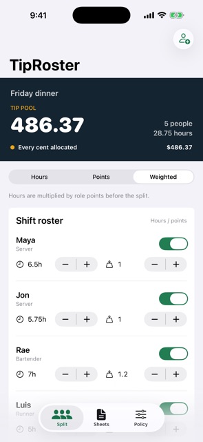 TipRoster screenshot 1