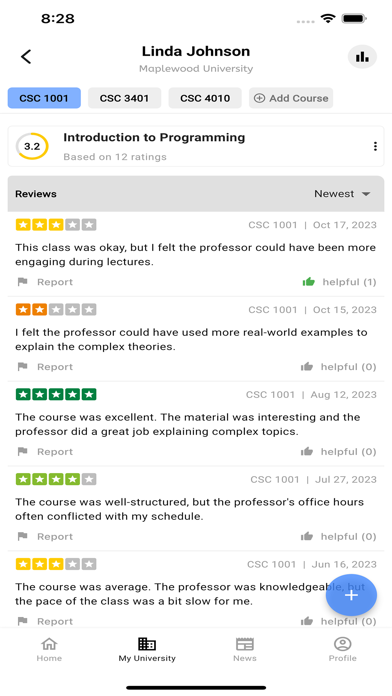 Professor Index Screenshot