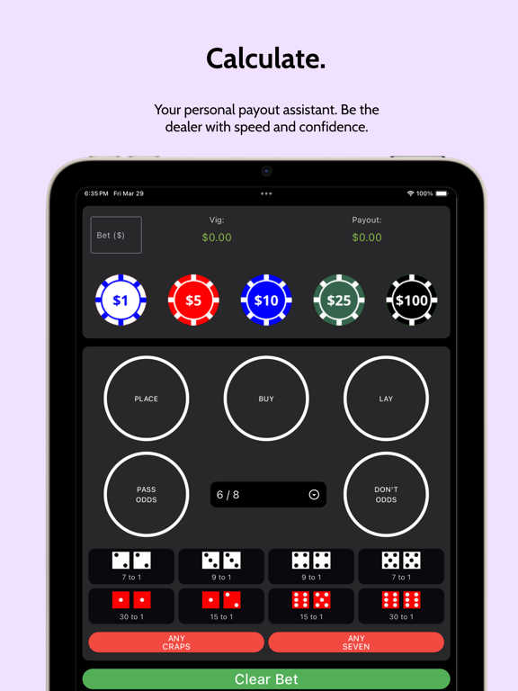 Craps Calculator iPad screenshot