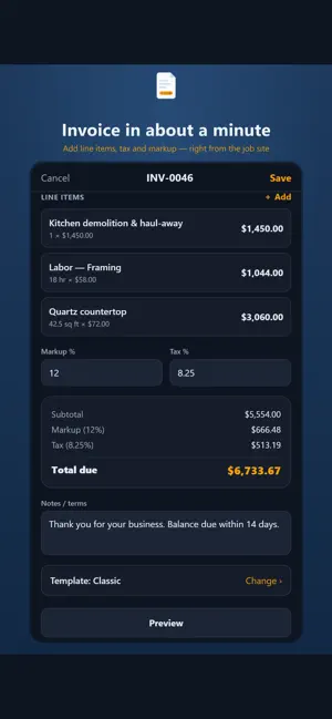 Contractor Invoice & Estimates screenshot 1