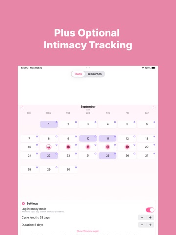Period Calendar Cycle Tracker iPad screenshot