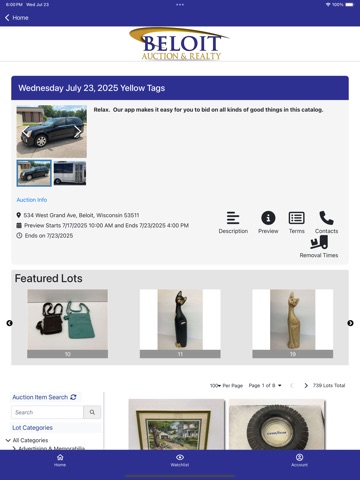 Beloit Auction iPad screenshot