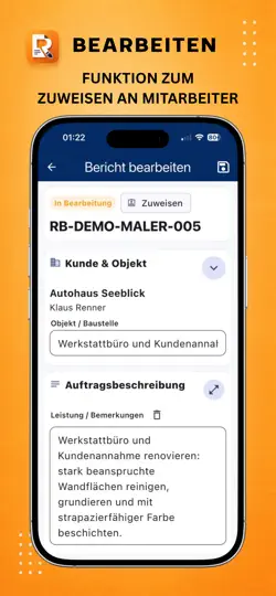 Screenshot von Regiebericht auf dem iPhone 5