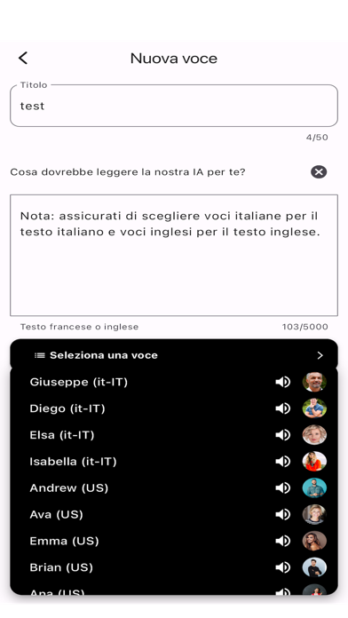 Testo in parlato naturale Screenshot