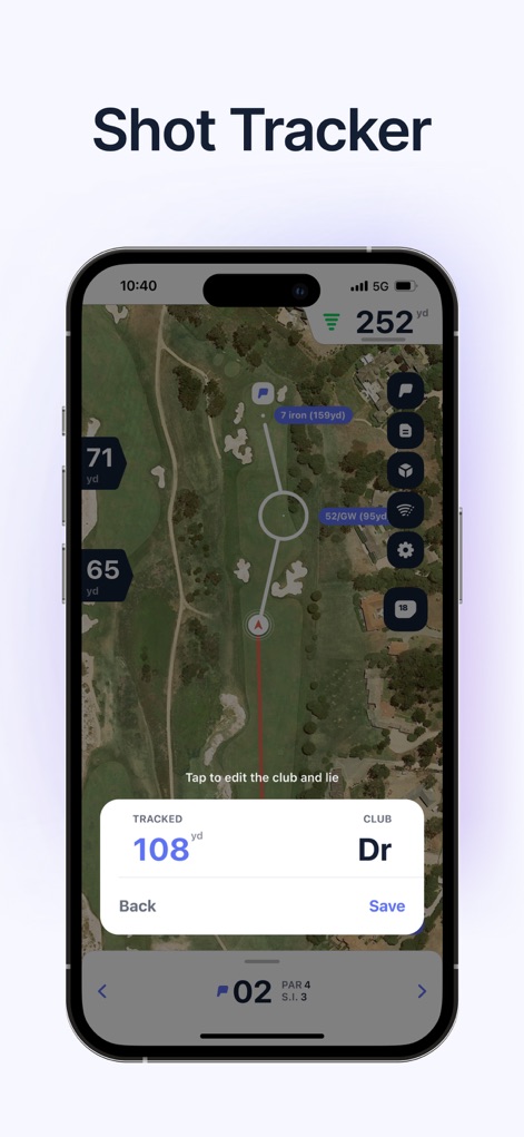 Hole19: Golf GPS Range Finder - Track every shot with precision on the course map, enabling users to log exact yardage and specify the club used for detailed post-round review.