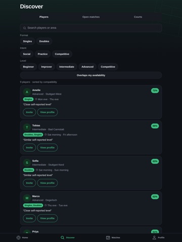 Rally — Tennis Partner Finder iPad screenshot