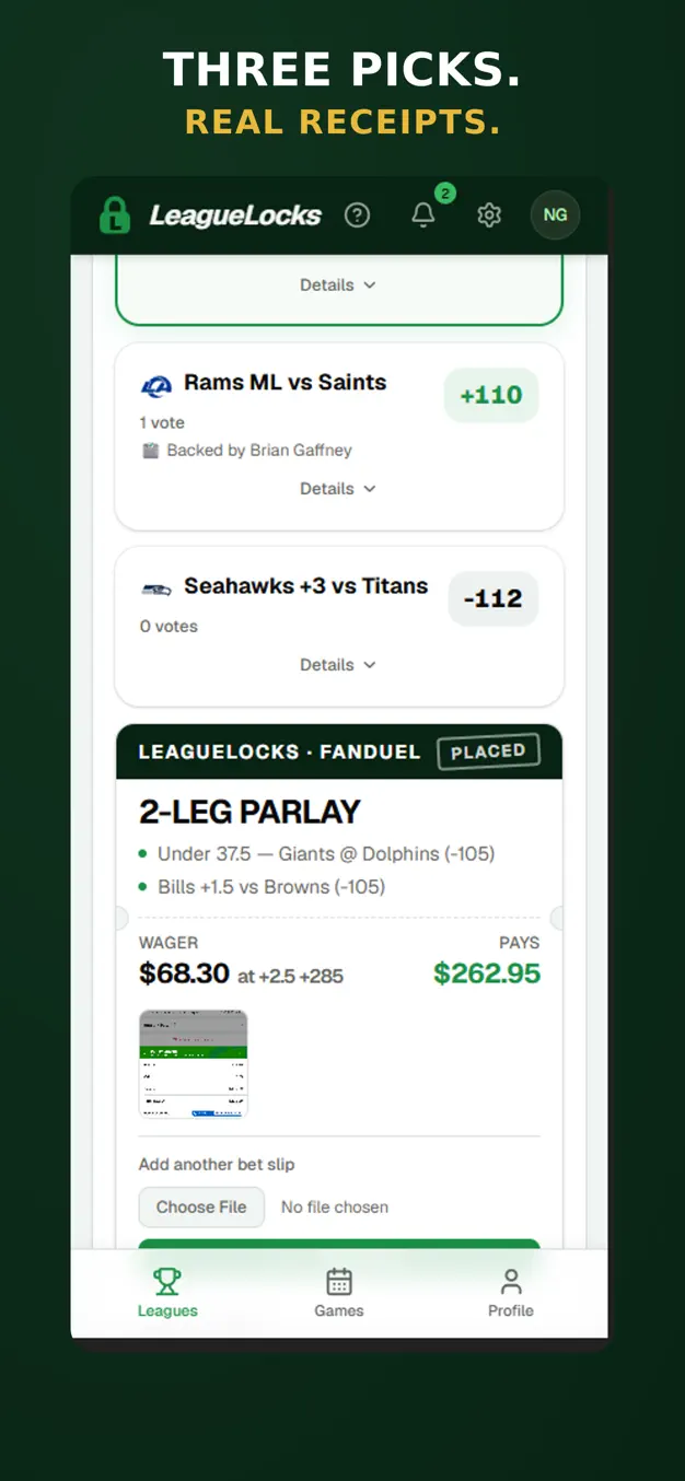 LeagueLocks App Store screenshot: weekly picks